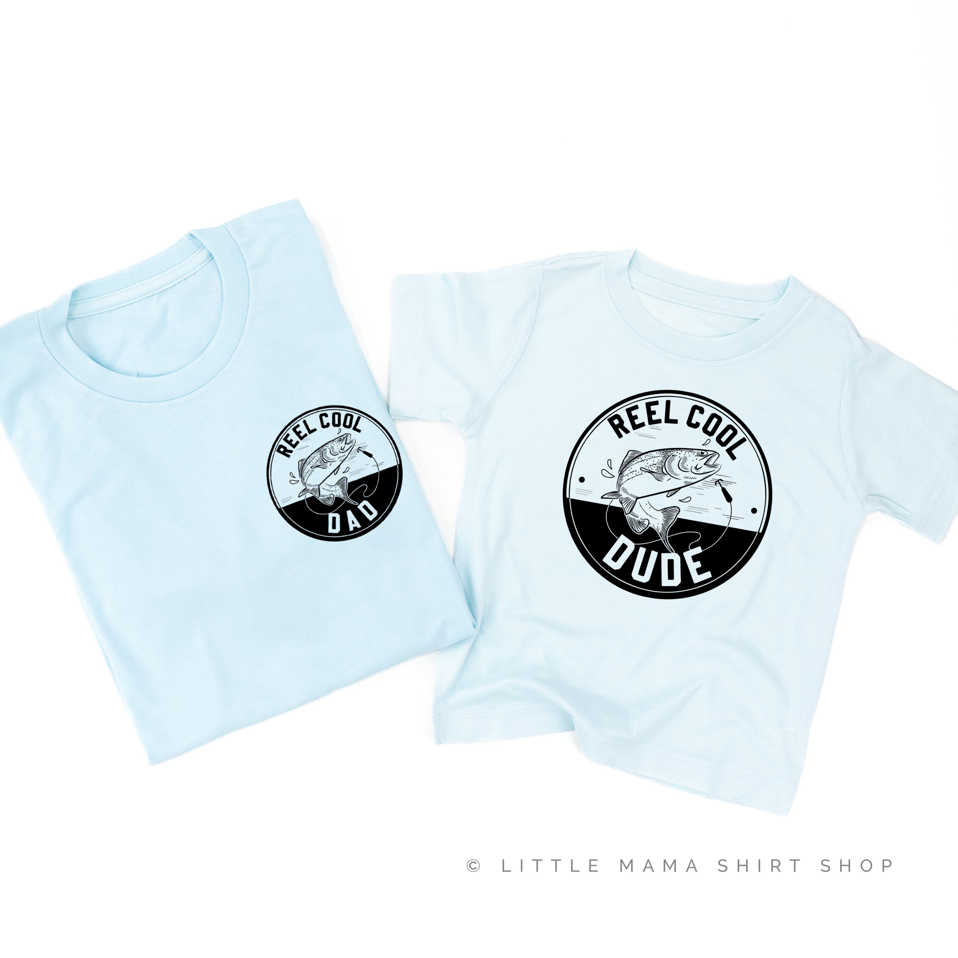 Reel Cool Dad (pocket) / Dude - Set of 2 Tees Little Mama Shirt Shop