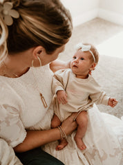 Baby Sis / Baby Bro – Embroidered Cream Bubble Romper | Pink or Blue Thread Little Mama Shirt Shop LLC