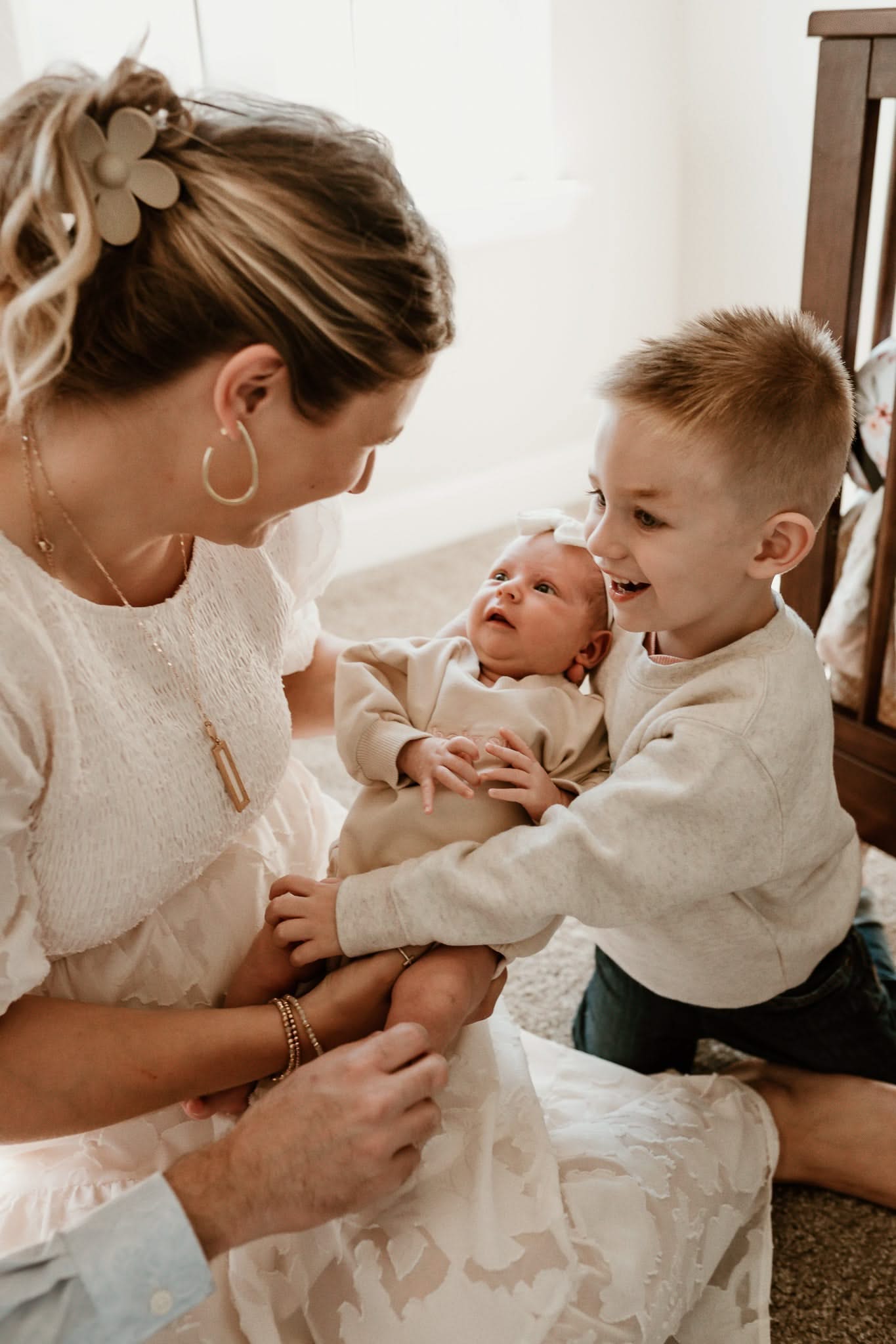 Baby Sis / Baby Bro – Embroidered Cream Bubble Romper | Pink or Blue Thread Little Mama Shirt Shop LLC