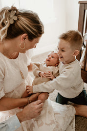 Baby Sis / Baby Bro – Embroidered Cream Bubble Romper | Pink or Blue Thread Little Mama Shirt Shop LLC