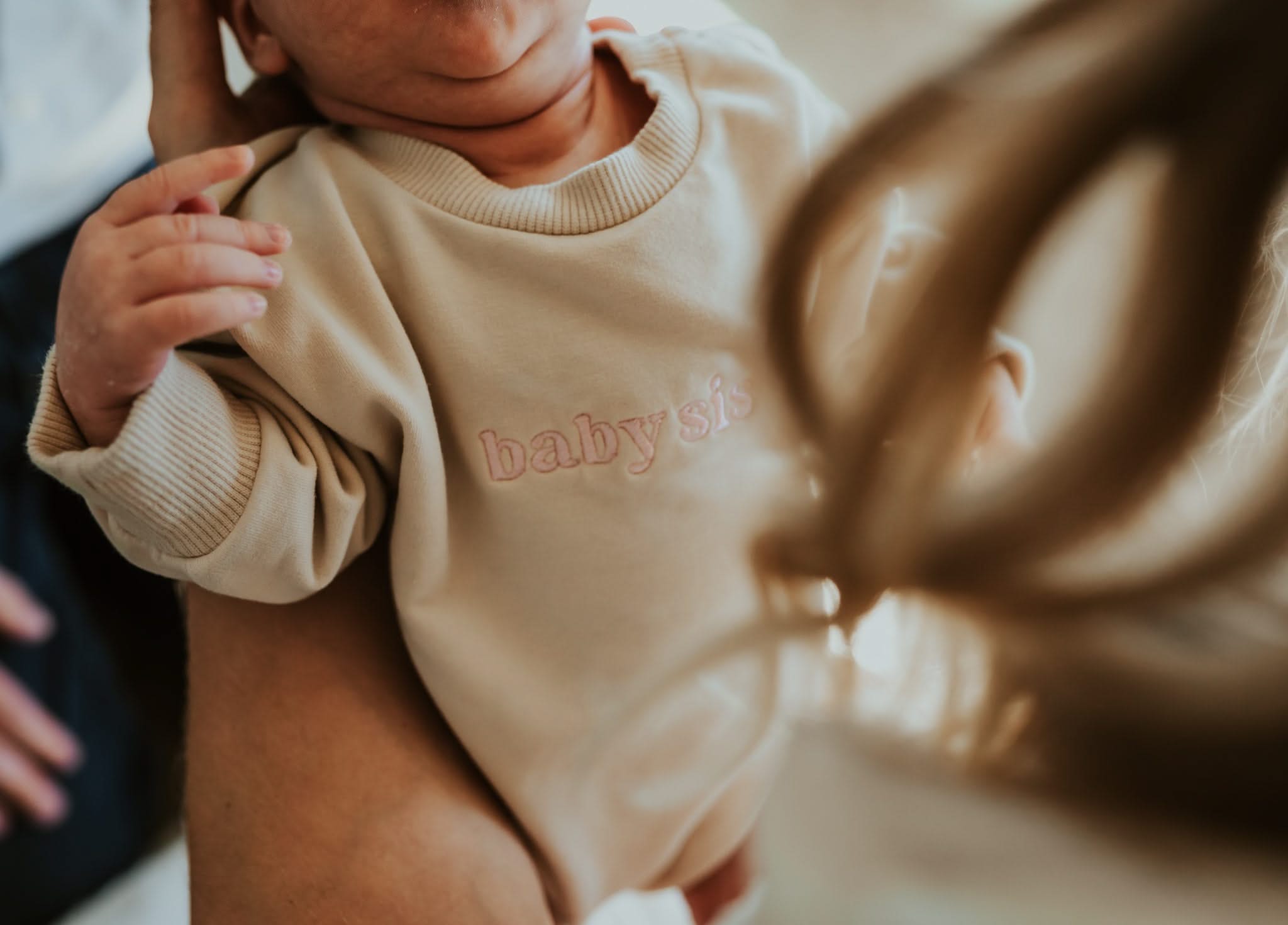 Baby Sis / Baby Bro – Embroidered Cream Bubble Romper | Pink or Blue Thread Little Mama Shirt Shop LLC