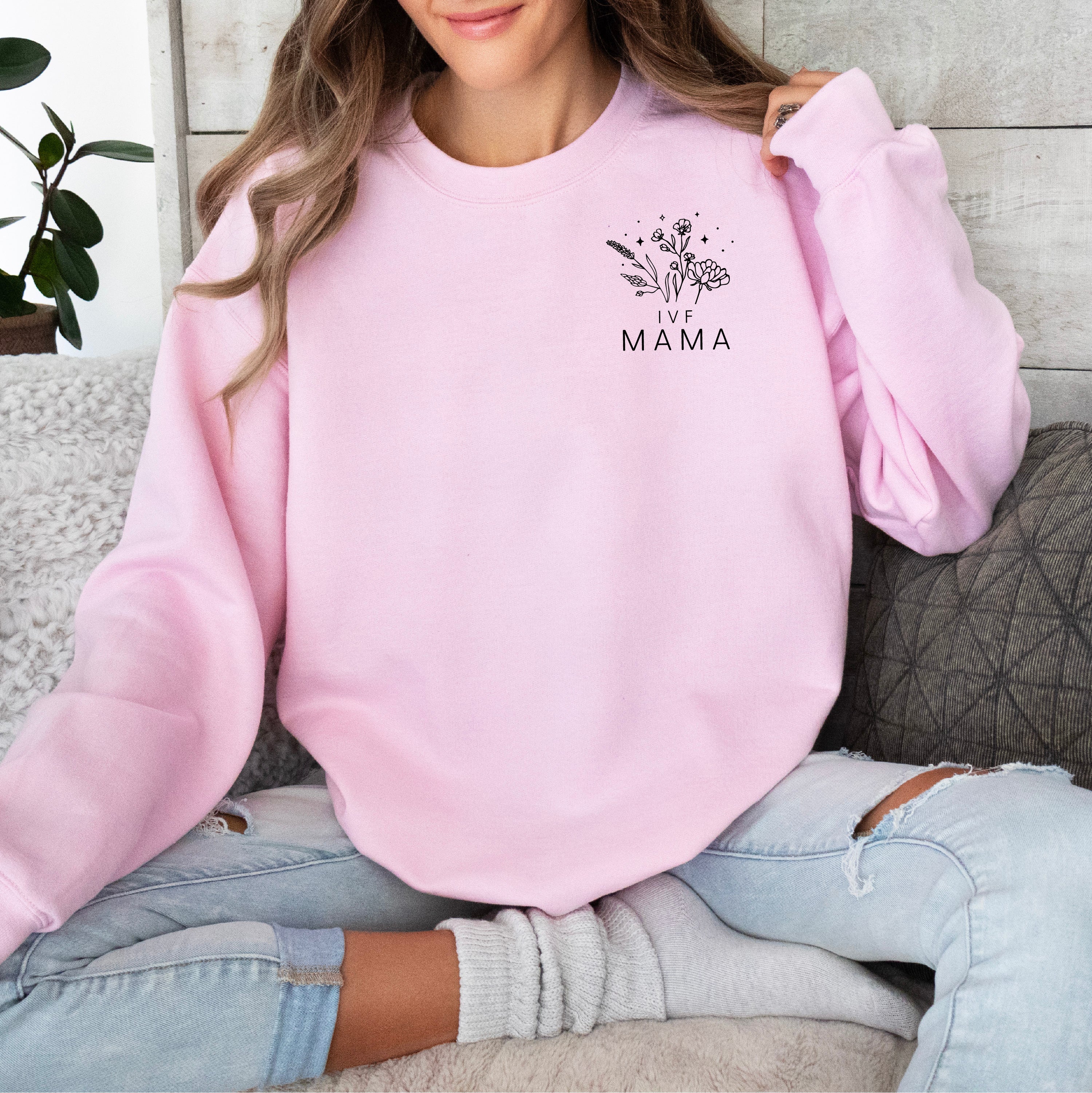 IVF MAMA - Bouquet - Pocket Size - BASIC FLEECE CREWNECK Little Mama Shirt Shop LLC