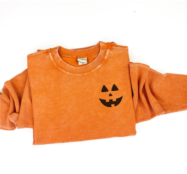 Embroidered Orange Corded Sweatshirt - Jack-o-Lantern (black thread)