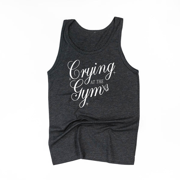 CRYING AT THE GYM - WHITE INK ONLY - Unisex Jersey Tank