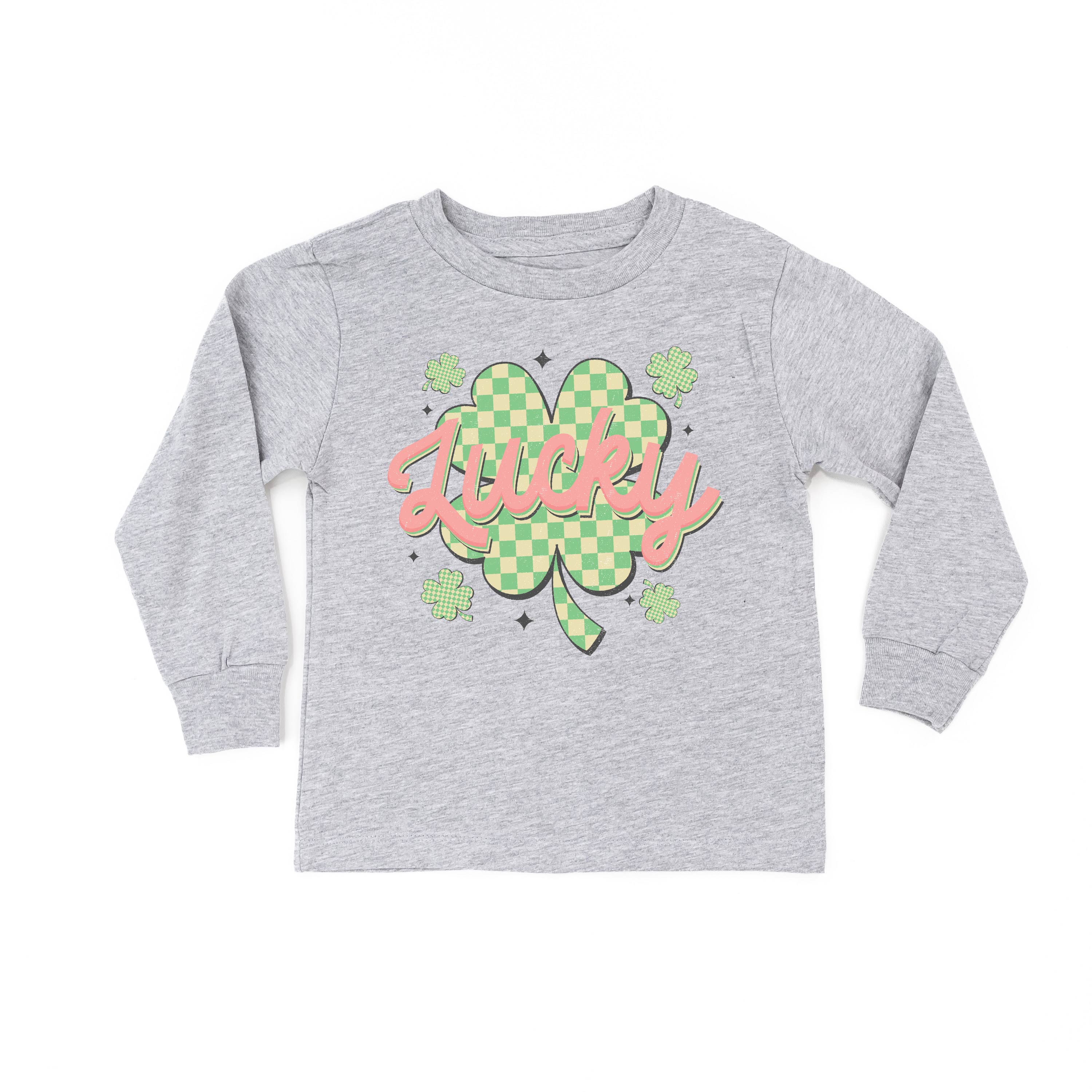 Checkered Lucky Shamrock - Child Long Sleeve Tee Little Mama Shirt Shop