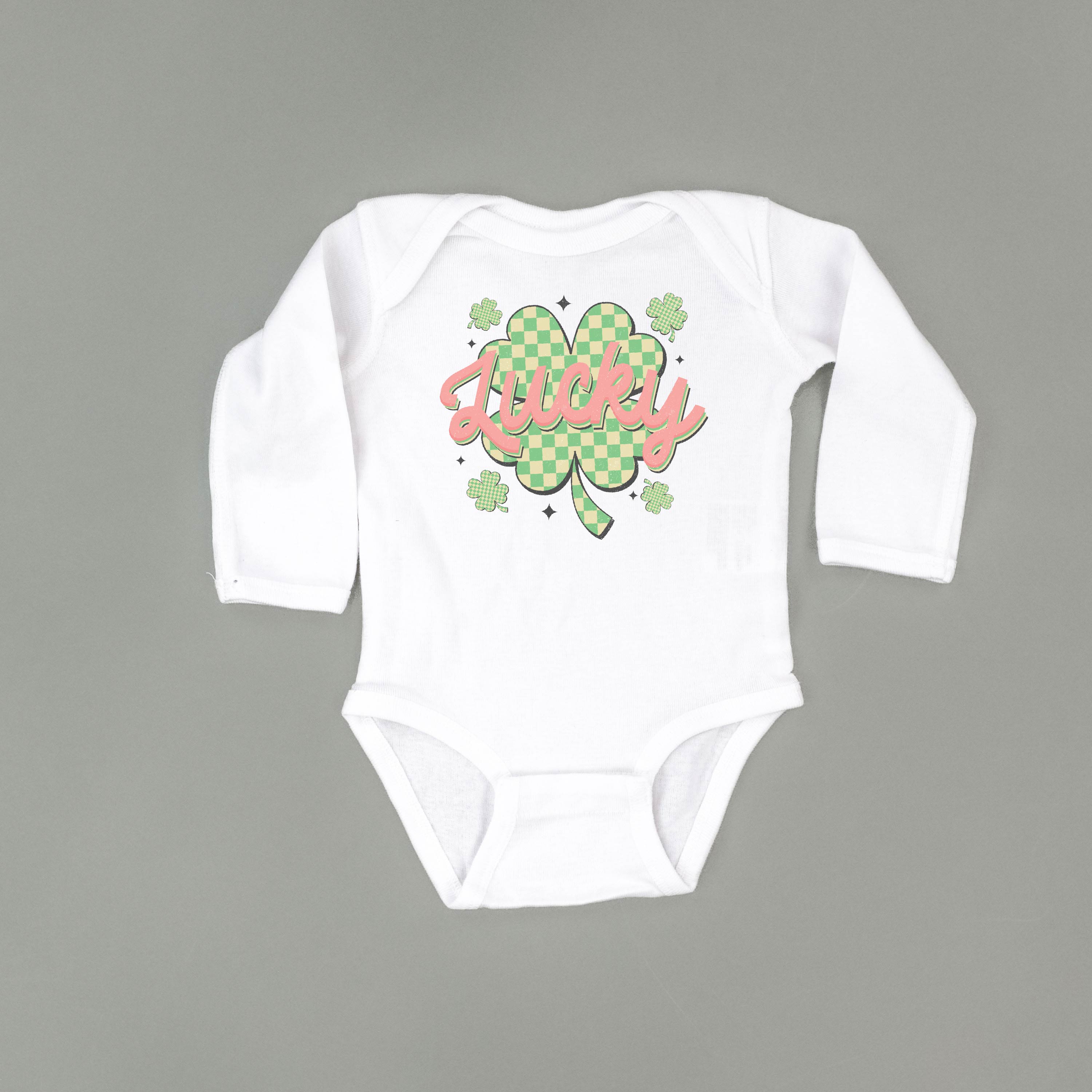 Checkered Lucky Shamrock - Child Long Sleeve Tee Little Mama Shirt Shop