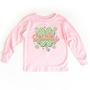 Checkered Lucky Shamrock - Child Long Sleeve Tee Little Mama Shirt Shop