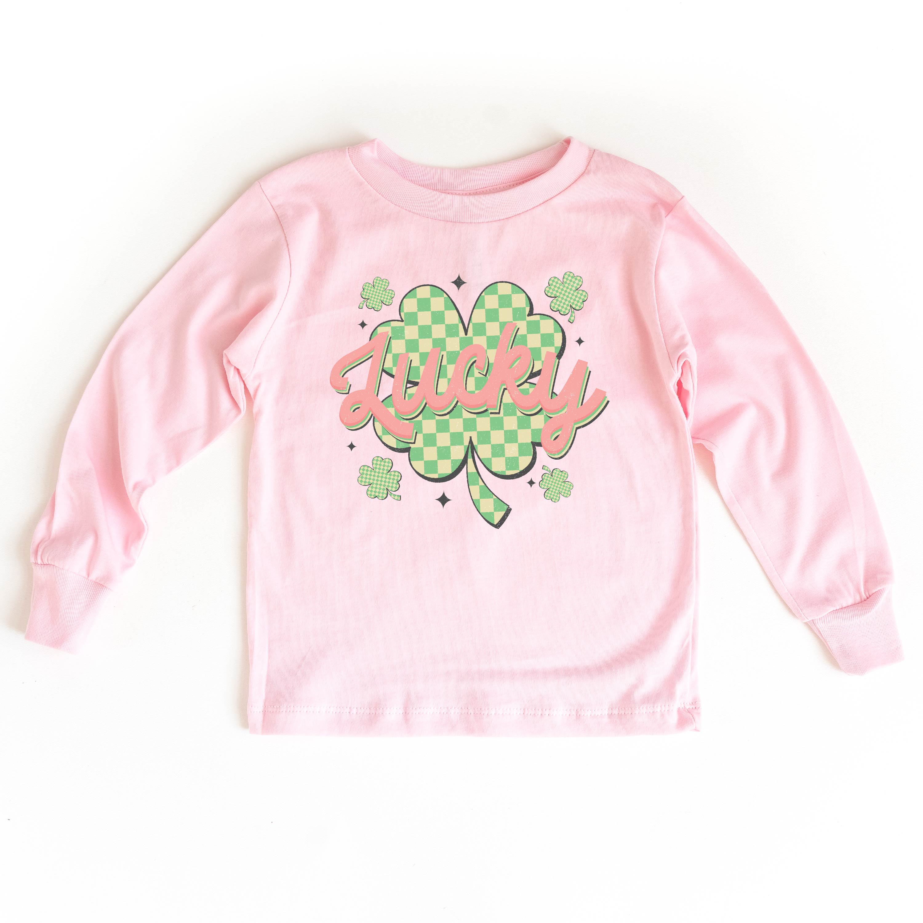 Checkered Lucky Shamrock - Child Long Sleeve Tee Little Mama Shirt Shop