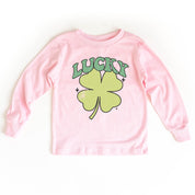Green Oversized Lucky Shamrock - Child Long Sleeve Tee Little Mama Shirt Shop