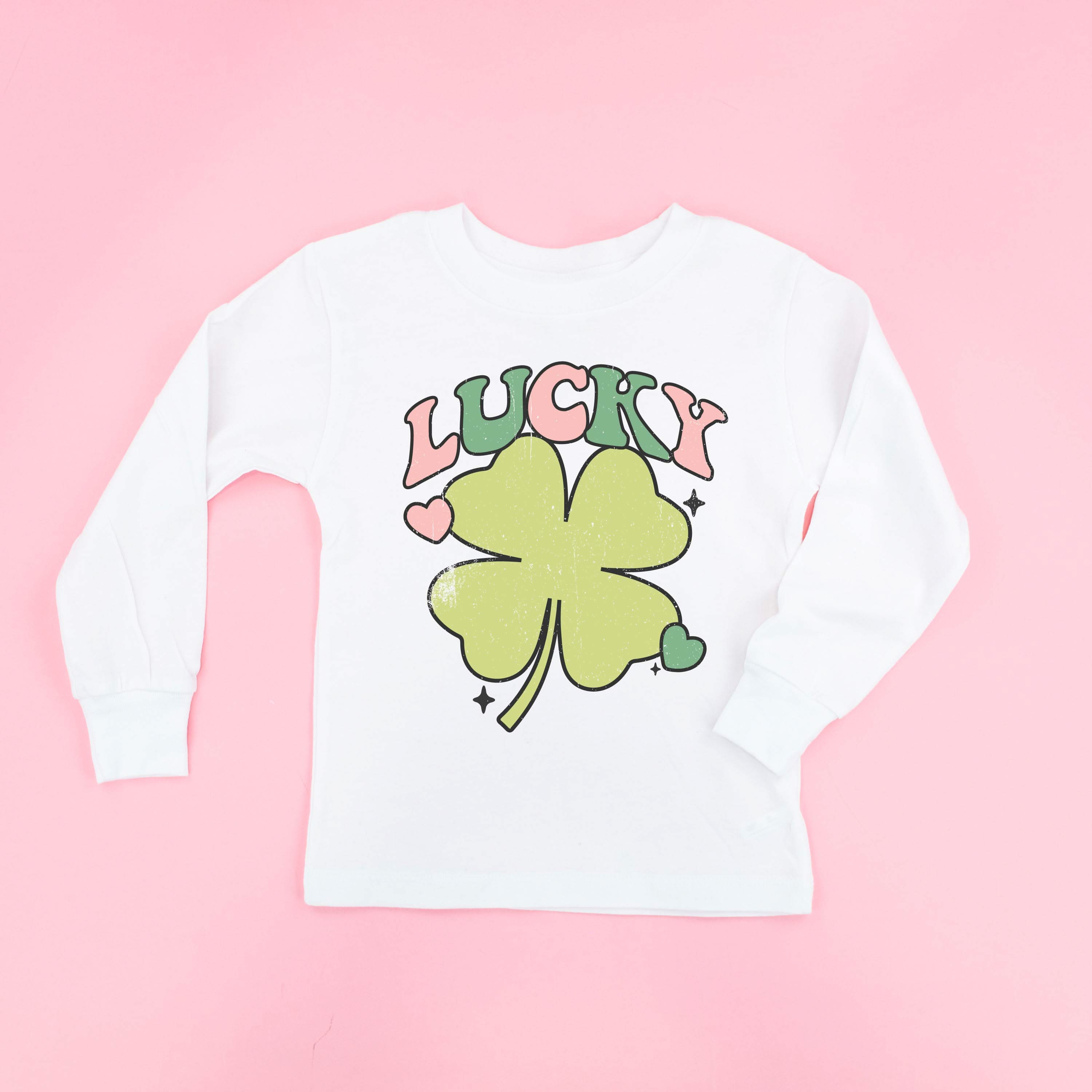 Green Oversized Lucky Shamrock - Child Long Sleeve Tee Little Mama Shirt Shop