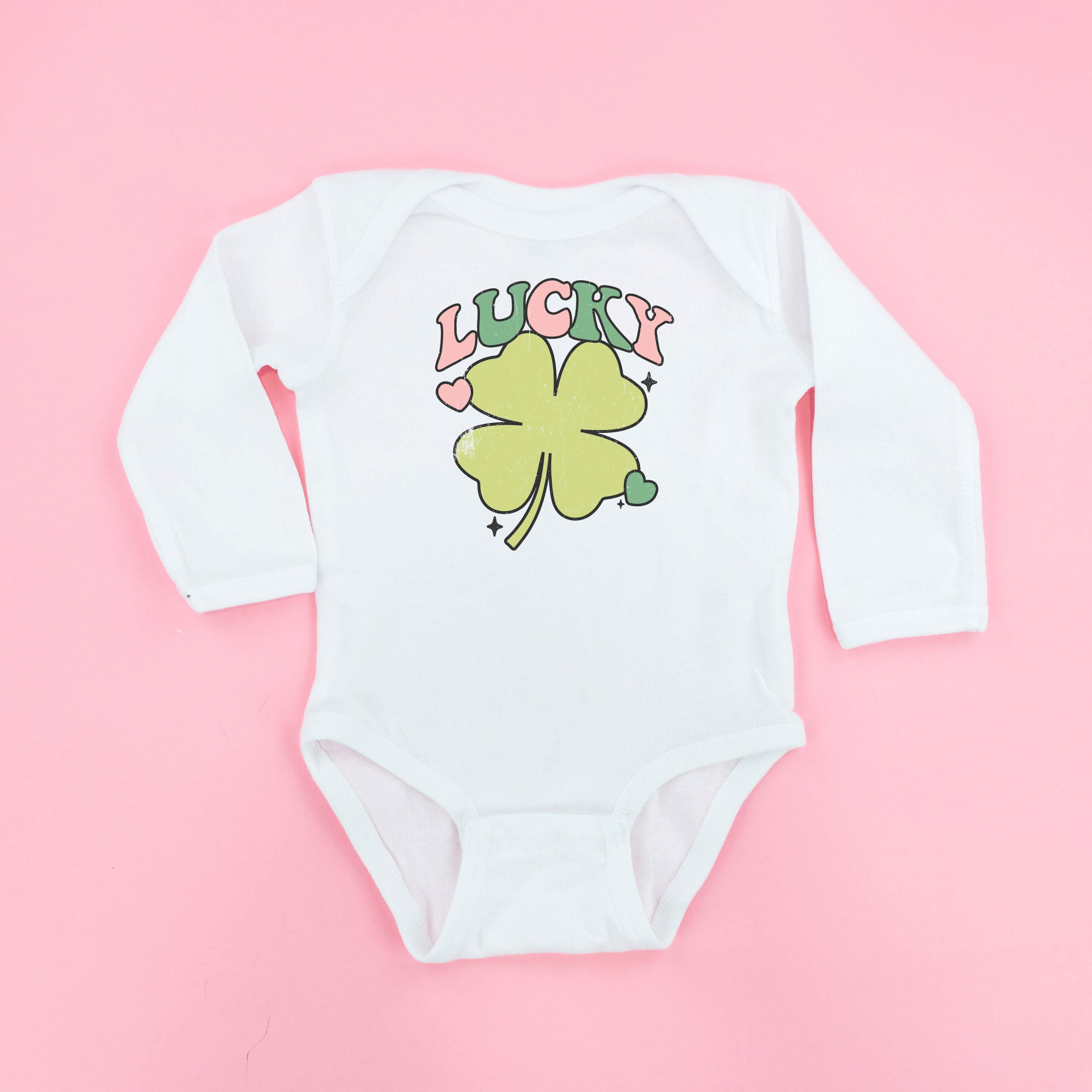 Green Oversized Lucky Shamrock - Child Long Sleeve Tee Little Mama Shirt Shop