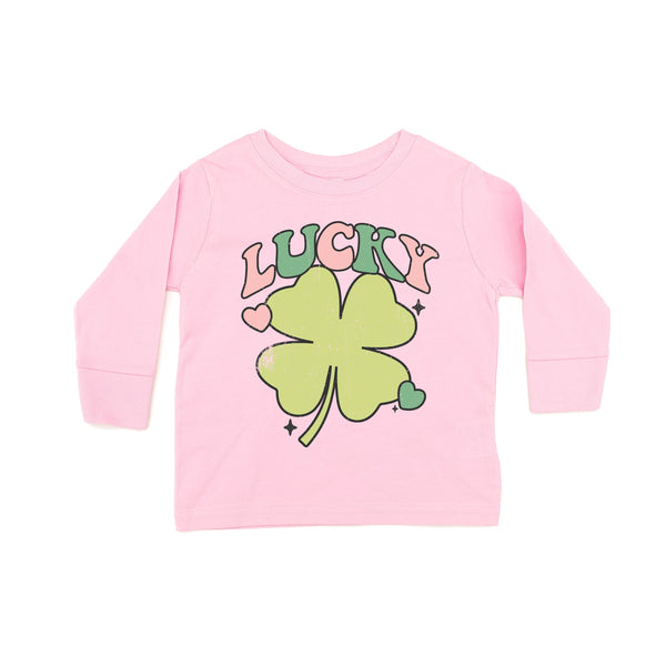 Pink and Green Oversized Lucky Shamrock - Long Sleeve Child Shirt