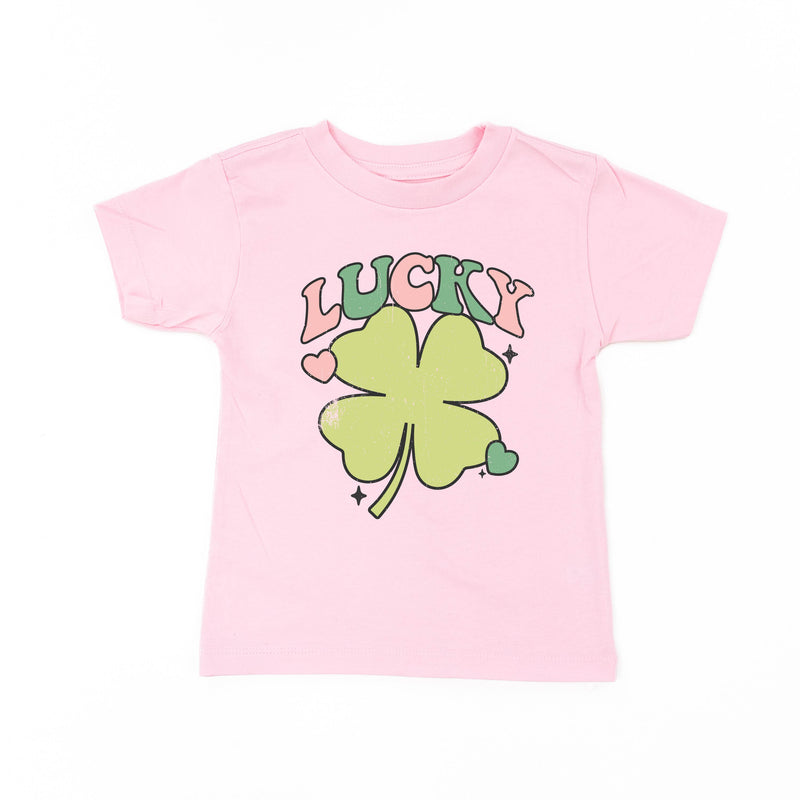 Pink and Green Oversized Lucky Shamrock - Short Sleeve Child Shirt