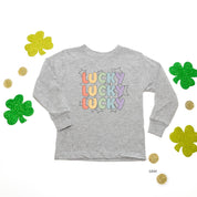 Bubble Letters & Stars Lucky x3 - Child Long Sleeve Tee Little Mama Shirt Shop