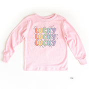 Bubble Letters & Stars Lucky x3 - Child Long Sleeve Tee Little Mama Shirt Shop