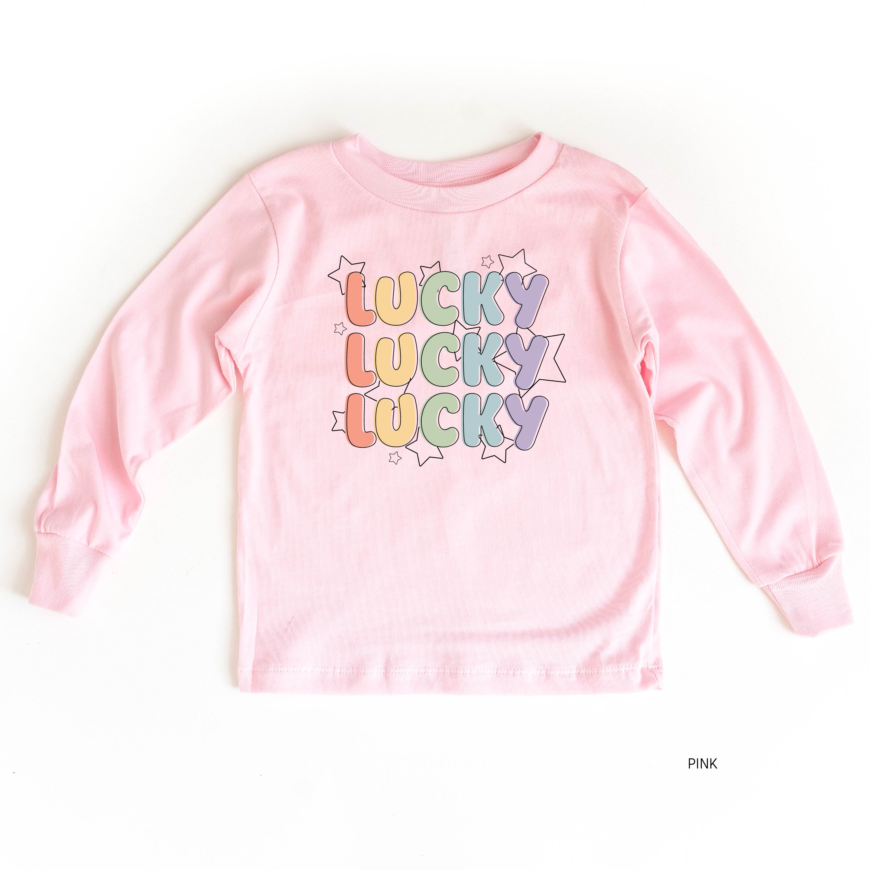 Bubble Letters & Stars Lucky x3 - Child Long Sleeve Tee Little Mama Shirt Shop