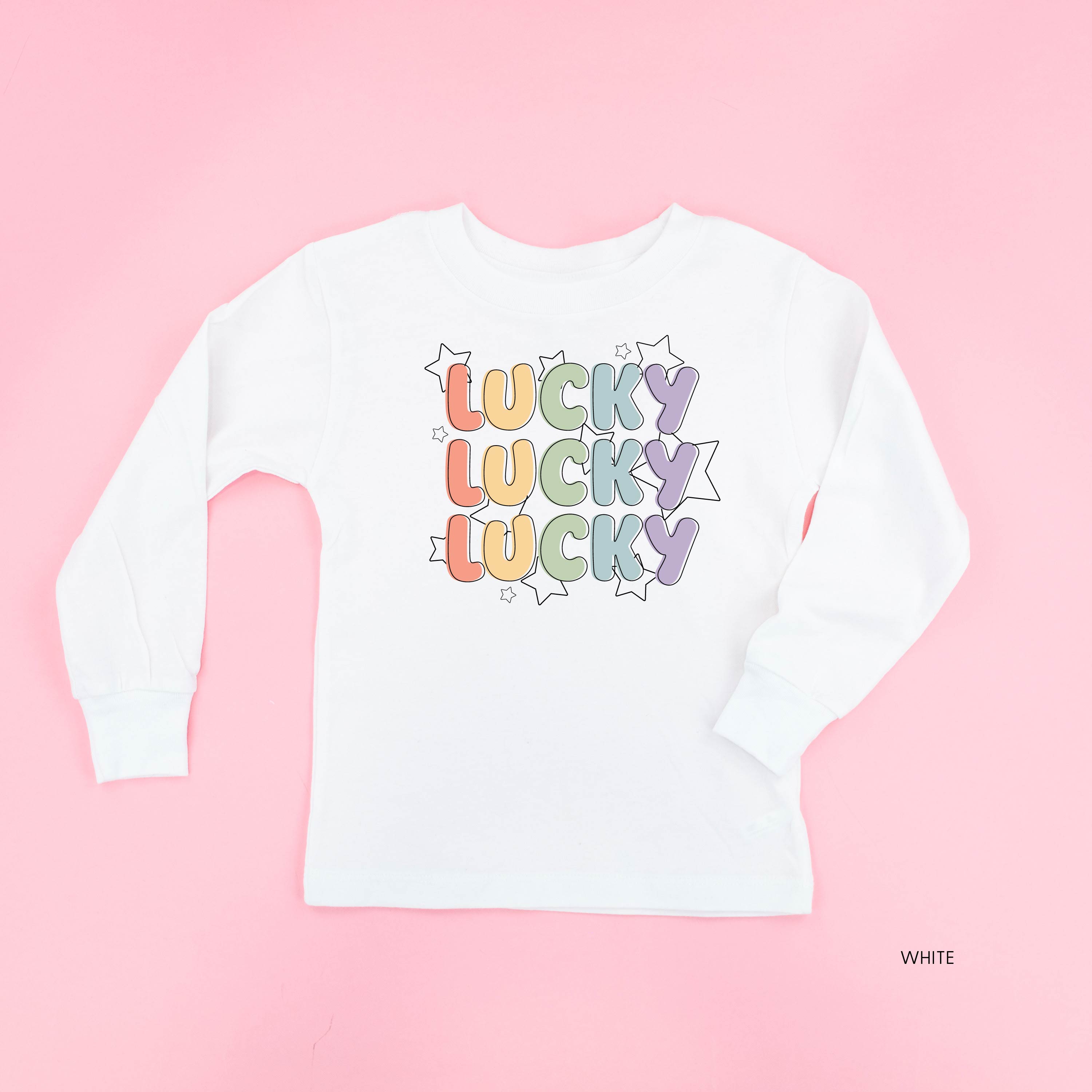 Bubble Letters & Stars Lucky x3 - Child Long Sleeve Tee Little Mama Shirt Shop