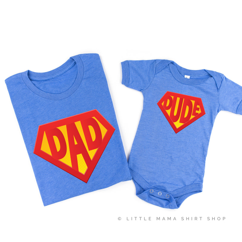 Super Dad / Super Dude - Set of 2 LAKESIDE BLUE Shirts