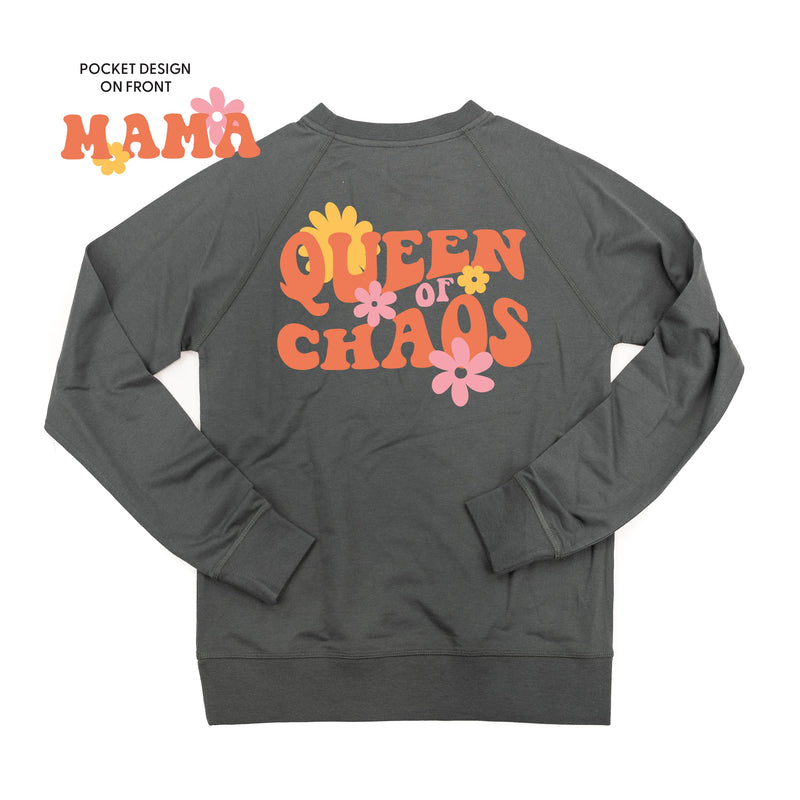 THE RETRO EDIT - Queen of Chaos on Back w/ Mama Pocket on Front - Lightweight Pullover Sweater