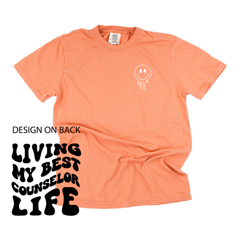 Living My Best Counselor Life (w/ Pocket Melty Smiley) - SHORT SLEEVE COMFORT COLORS TEE