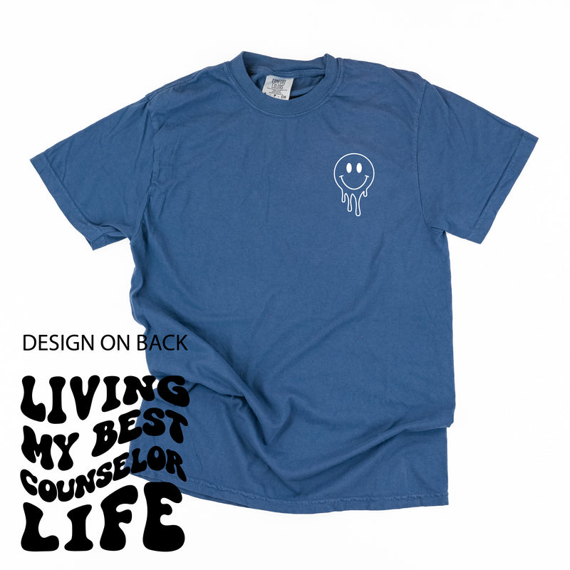 Living My Best Counselor Life (w/ Pocket Melty Smiley) - SHORT SLEEVE COMFORT COLORS TEE