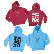 Living My Best (Choose Your Grade) Life - Melty Smiley (f & b) - Child HOODIE Little Mama Shirt Shop LLC