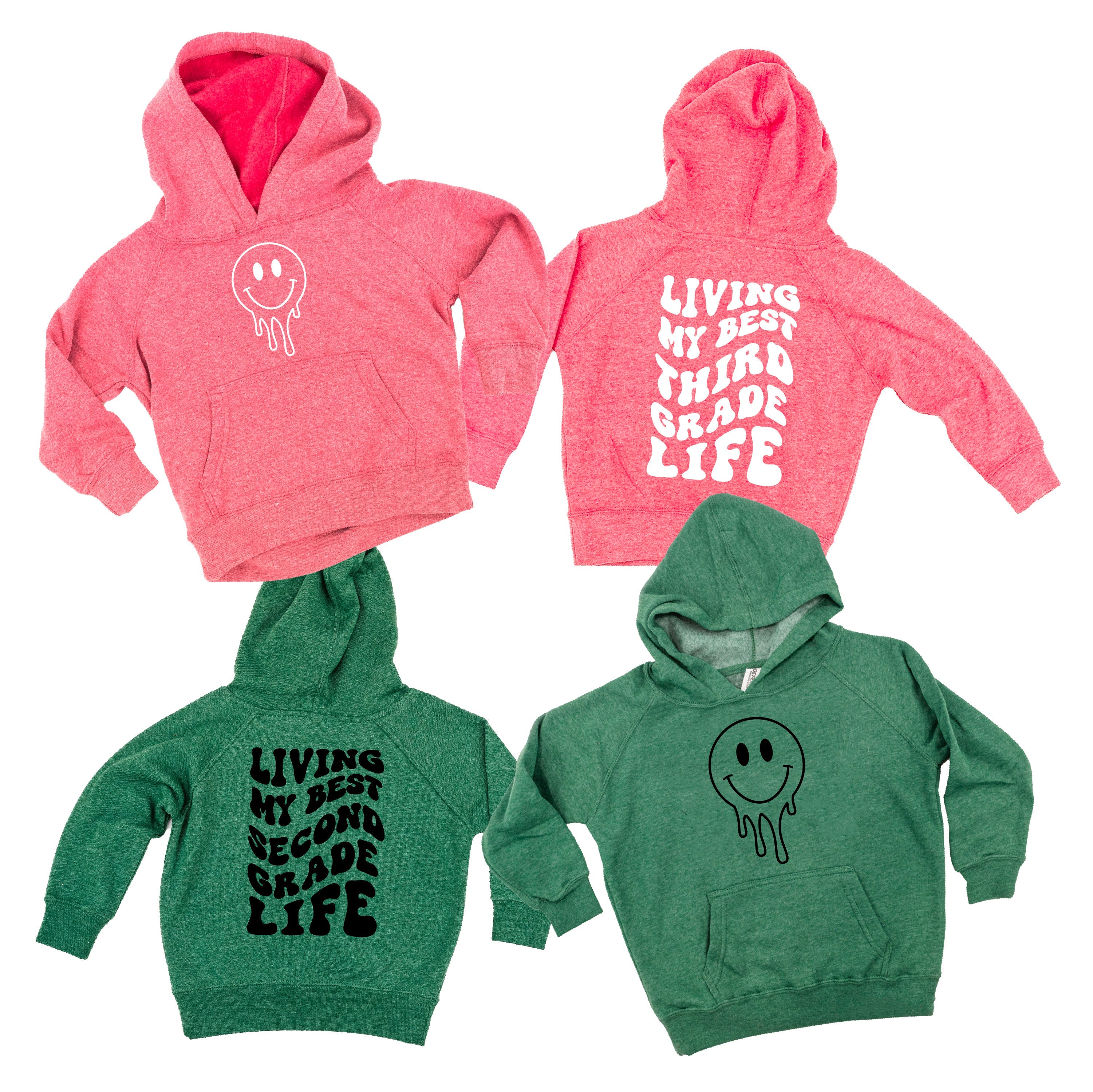 Living My Best (Choose Your Grade) Life - Melty Smiley (f & b) - Child HOODIE Little Mama Shirt Shop LLC