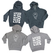 Living My Best (Choose Your Grade) Life - Melty Smiley (f & b) - Child HOODIE Little Mama Shirt Shop LLC