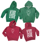 Living My Best (Choose Your Grade) Life - Melty Smiley (f & b) - Child HOODIE Little Mama Shirt Shop LLC