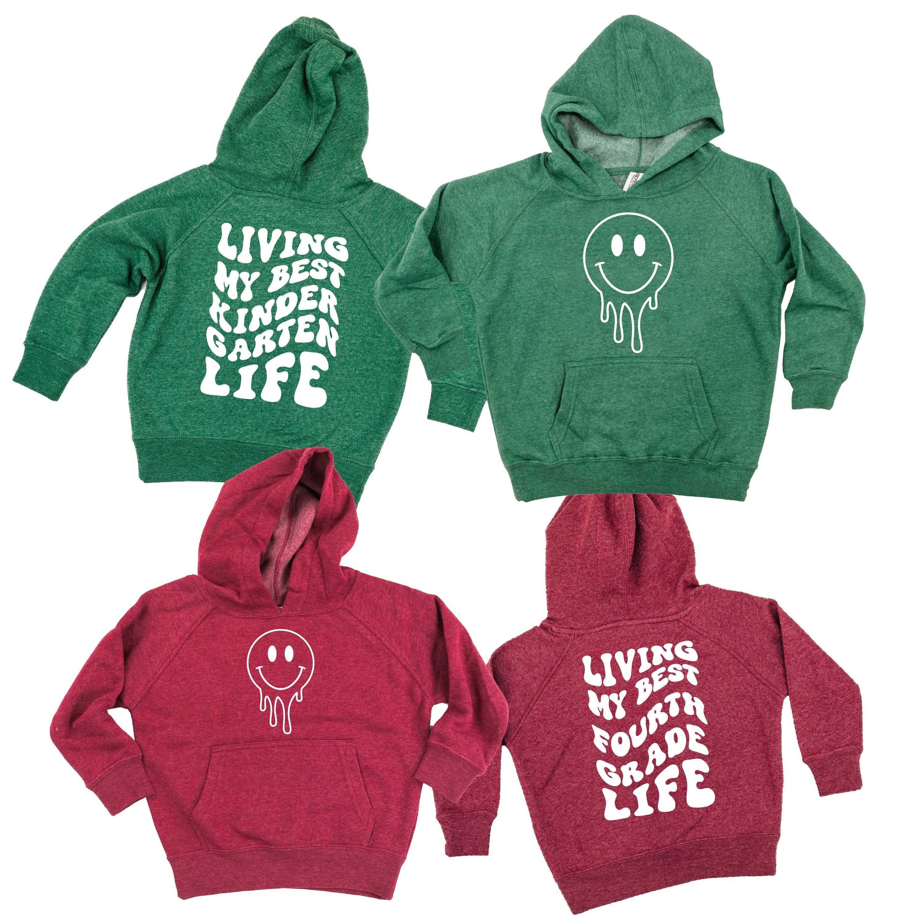 Living My Best (Choose Your Grade) Life - Melty Smiley (f & b) - Child HOODIE Little Mama Shirt Shop LLC
