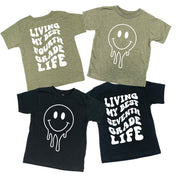 Living My Best (Choose Your Grade) Life - Melty Smiley (f & b) - Child Tee Little Mama Shirt Shop