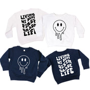 Living My Best (Choose Your Grade) Life - Melty Smiley (f & b) - Child Sweater Little Mama Shirt Shop