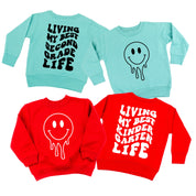 Living My Best (Choose Your Grade) Life - Melty Smiley (f & b) - Child Sweater Little Mama Shirt Shop