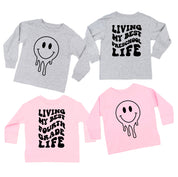 Living My Best (Choose Your Grade) Life - Melty Smiley (f & b) - Child LONG SLEEVE Tee Little Mama Shirt Shop