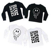 Living My Best (Choose Your Grade) Life - Melty Smiley (f & b) - Child LONG SLEEVE Tee Little Mama Shirt Shop