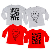 Living My Best (Choose Your Grade) Life - Melty Smiley (f & b) - Child LONG SLEEVE Tee Little Mama Shirt Shop