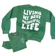 Living My Best Principal Life - Melty Smiley (pf & b) - BASIC Fleece Little Mama Shirt Shop LLC