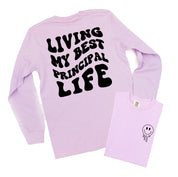 Living My Best Principal Life - Melty Smiley (pf & b) - LONG SLEEVE Comfort Colors Tee Little Mama Shirt Shop