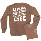 Living My Best Principal Life - Melty Smiley (pf & b) - LONG SLEEVE Comfort Colors Tee Little Mama Shirt Shop