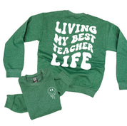 Living My Best Teacher Life - Melty Smiley (pf & b) - BASIC Fleece Little Mama Shirt Shop LLC
