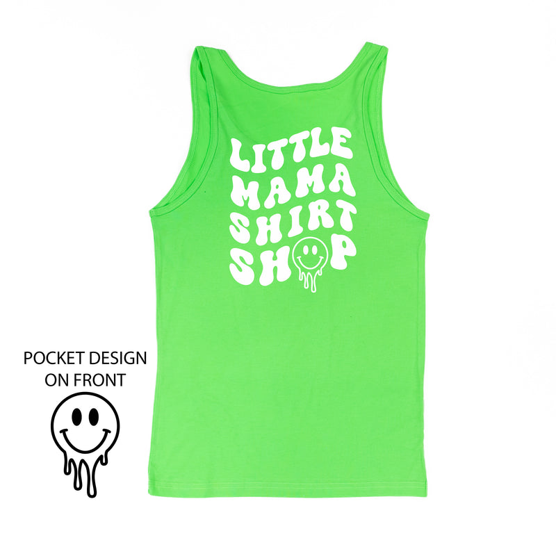 Little Mama Shirt Shop® MELTY Logo w/ Smiley Pocket - Adult Unisex Jersey Tank