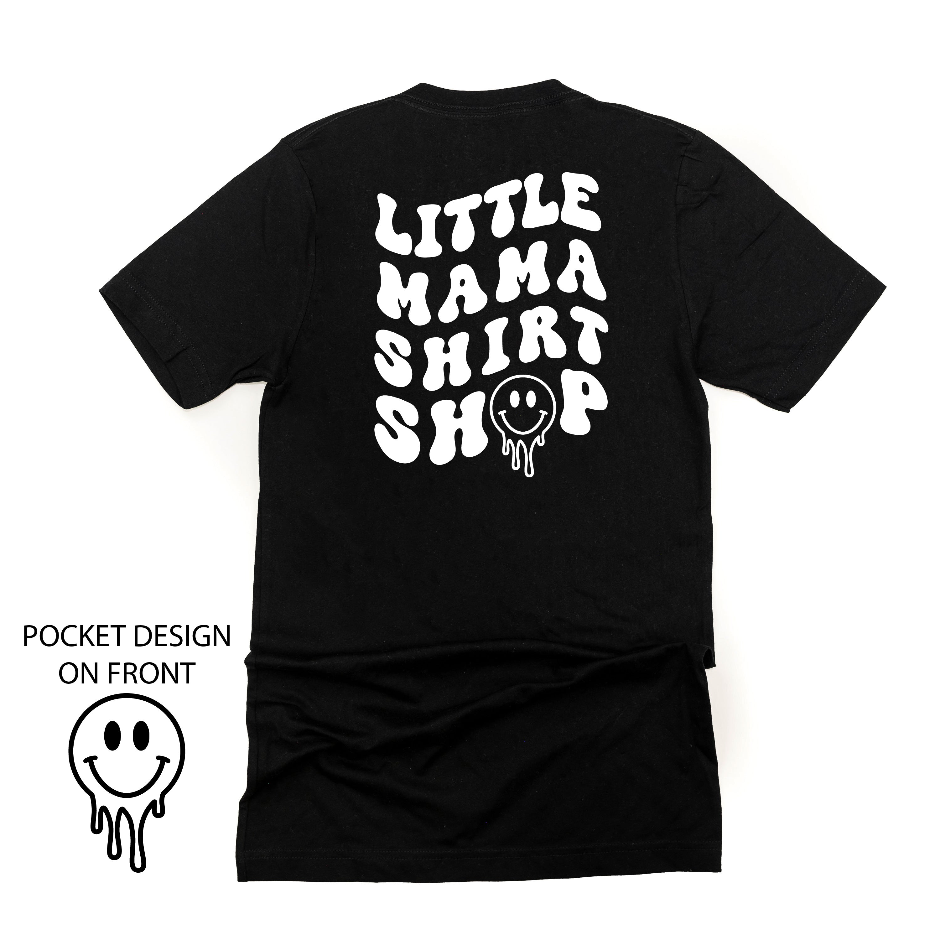 Little Mama Shirt Shop® MELTY Logo w/ Smiley Pocket - Unisex Tee Little Mama Shirt Shop