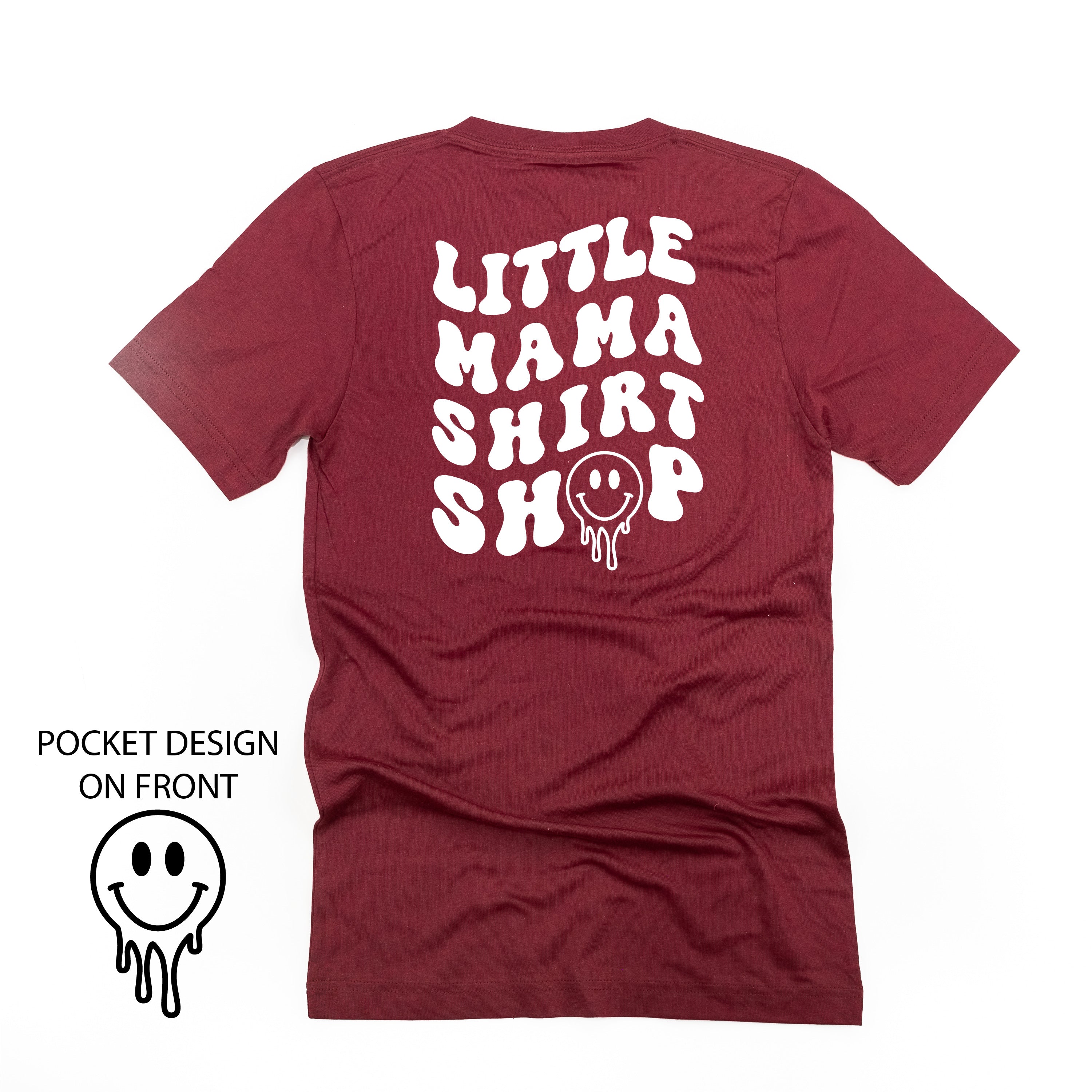 Little Mama Shirt Shop® MELTY Logo w/ Smiley Pocket - Unisex Tee Little Mama Shirt Shop