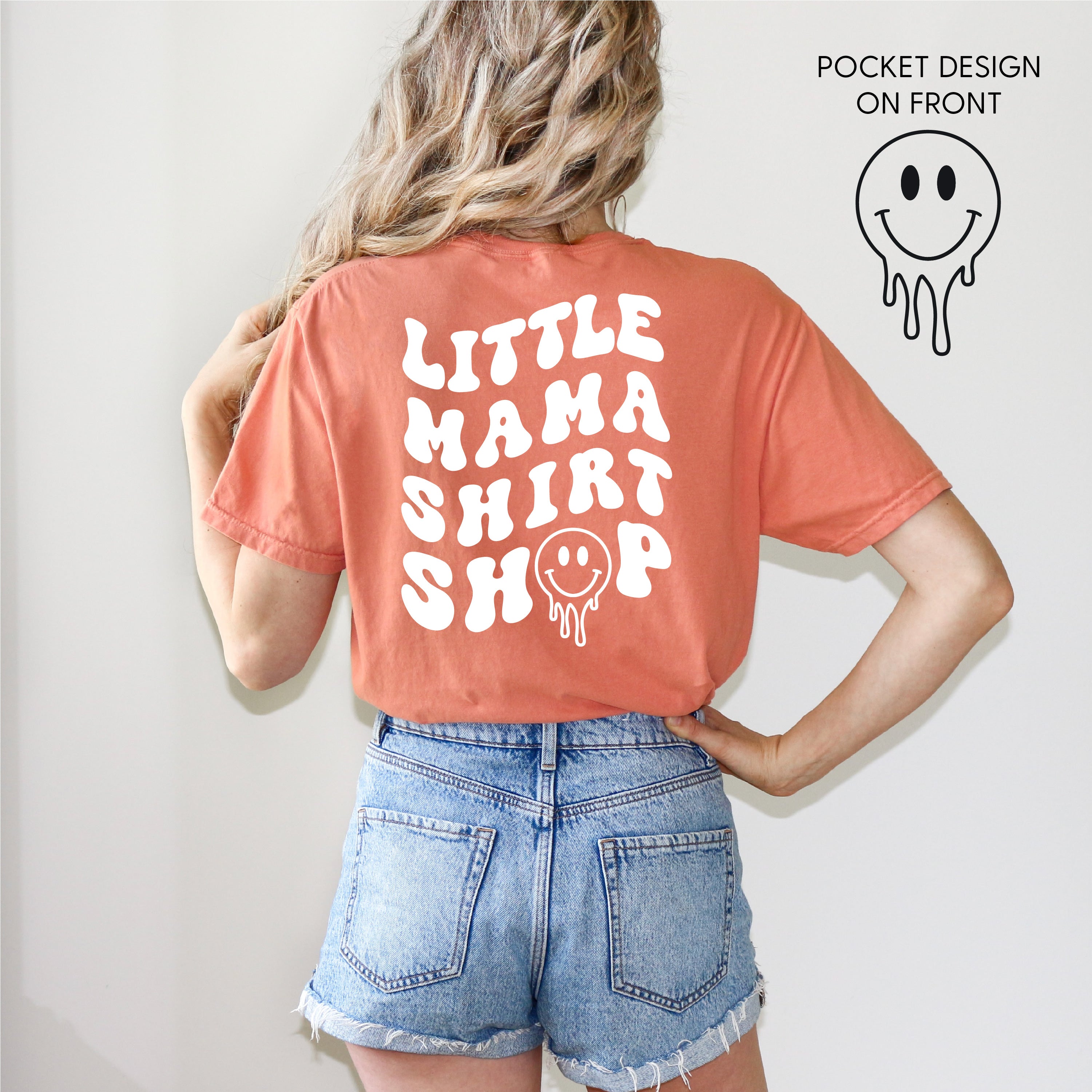  Smiley Pocket - Comfort Colors Tee Little Mama Shirt Shop