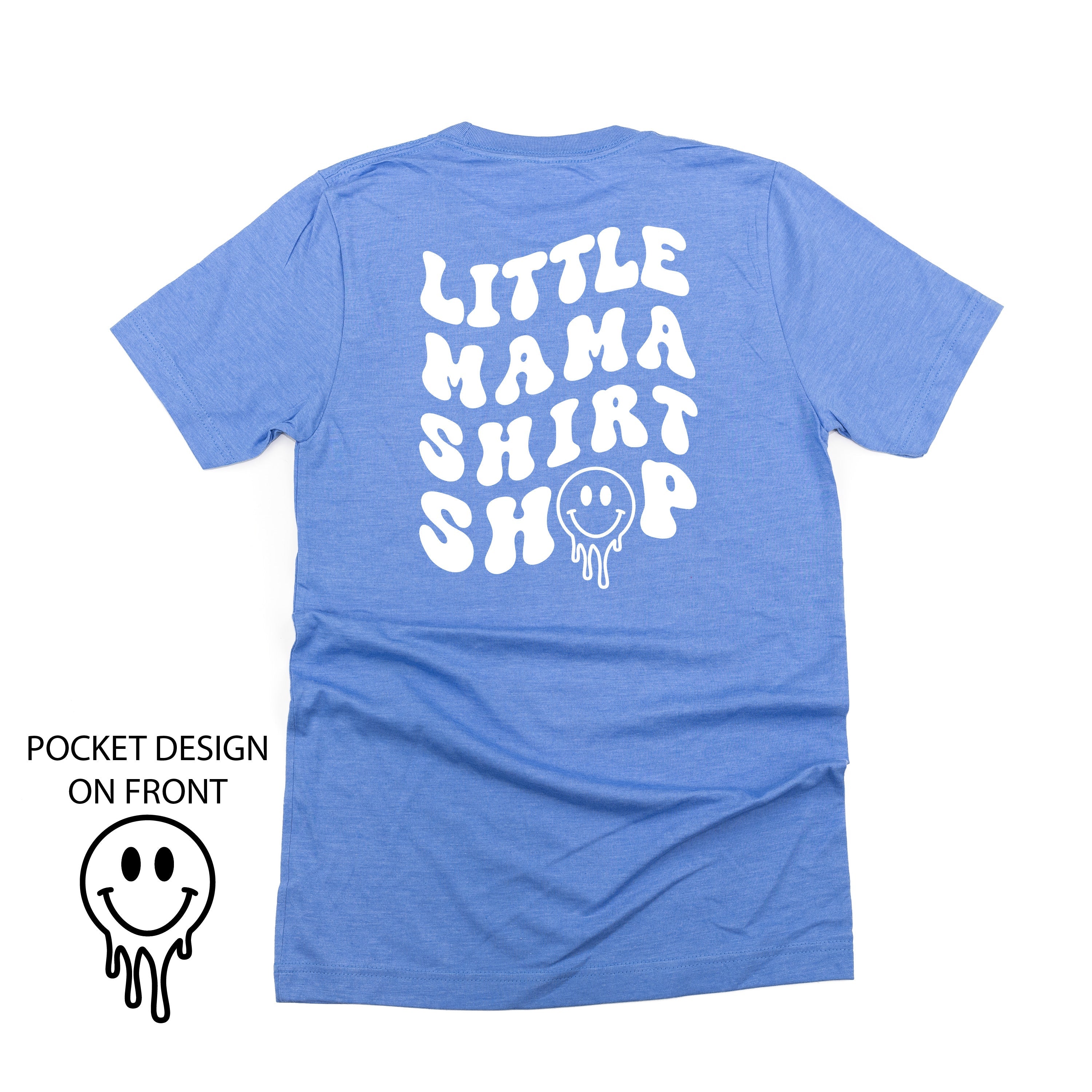 Little Mama Shirt Shop® MELTY Logo w/ Smiley Pocket - Unisex Tee Little Mama Shirt Shop