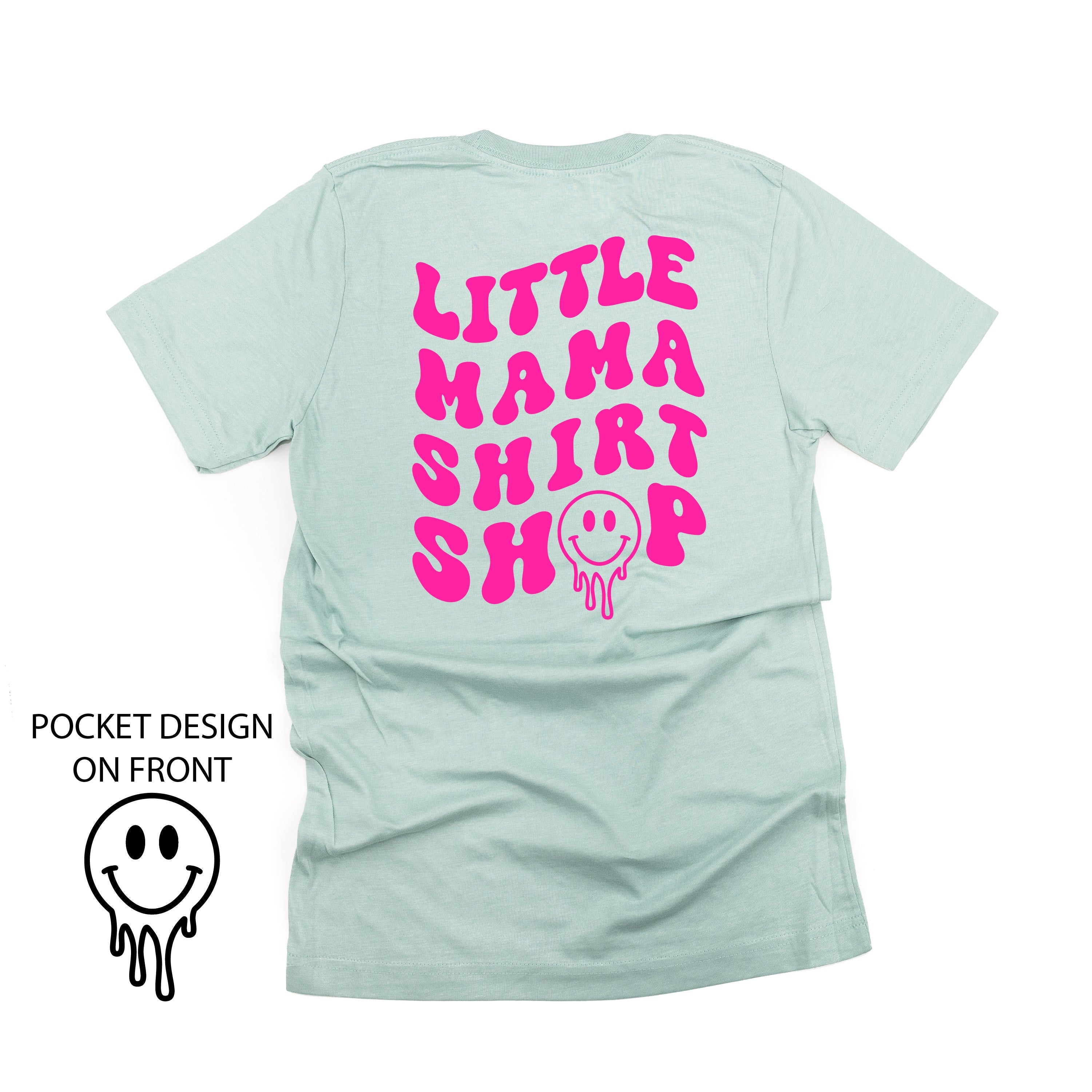 Little Mama Shirt Shop® MELTY Logo w/ Smiley Pocket - Unisex Tee Little Mama Shirt Shop