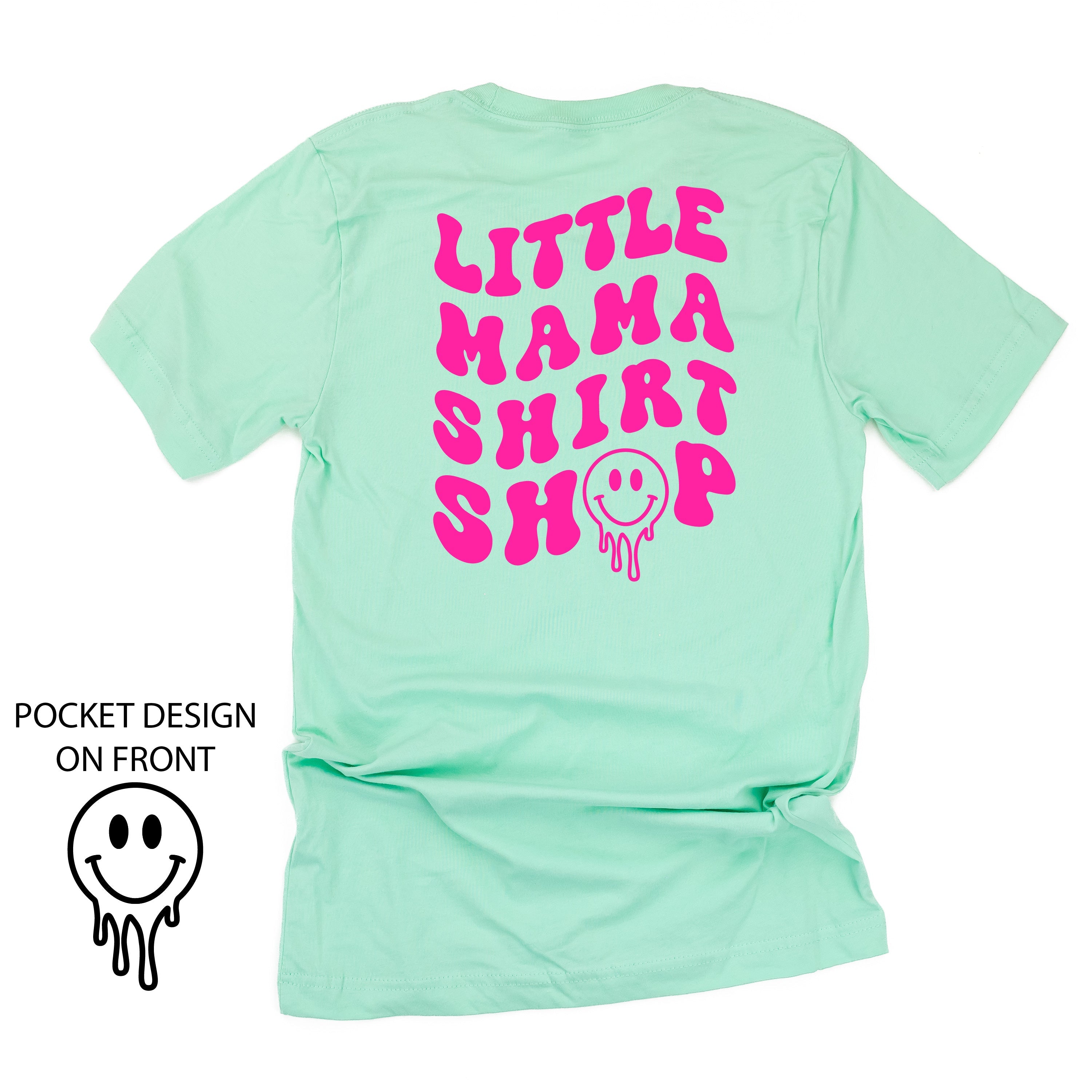 Little Mama Shirt Shop® MELTY Logo w/ Smiley Pocket - Unisex Tee Little Mama Shirt Shop