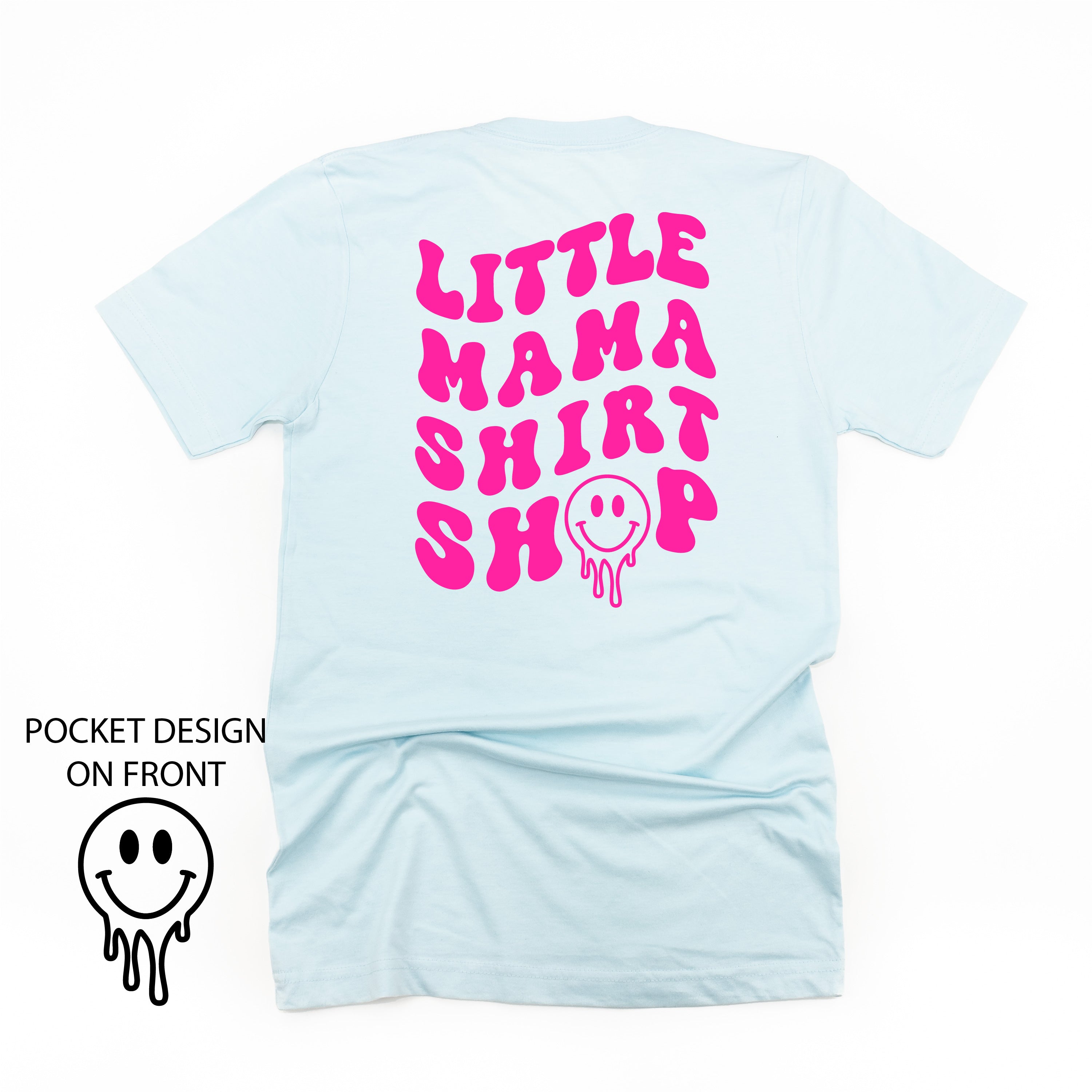 Little Mama Shirt Shop® MELTY Logo w/ Smiley Pocket - Unisex Tee Little Mama Shirt Shop