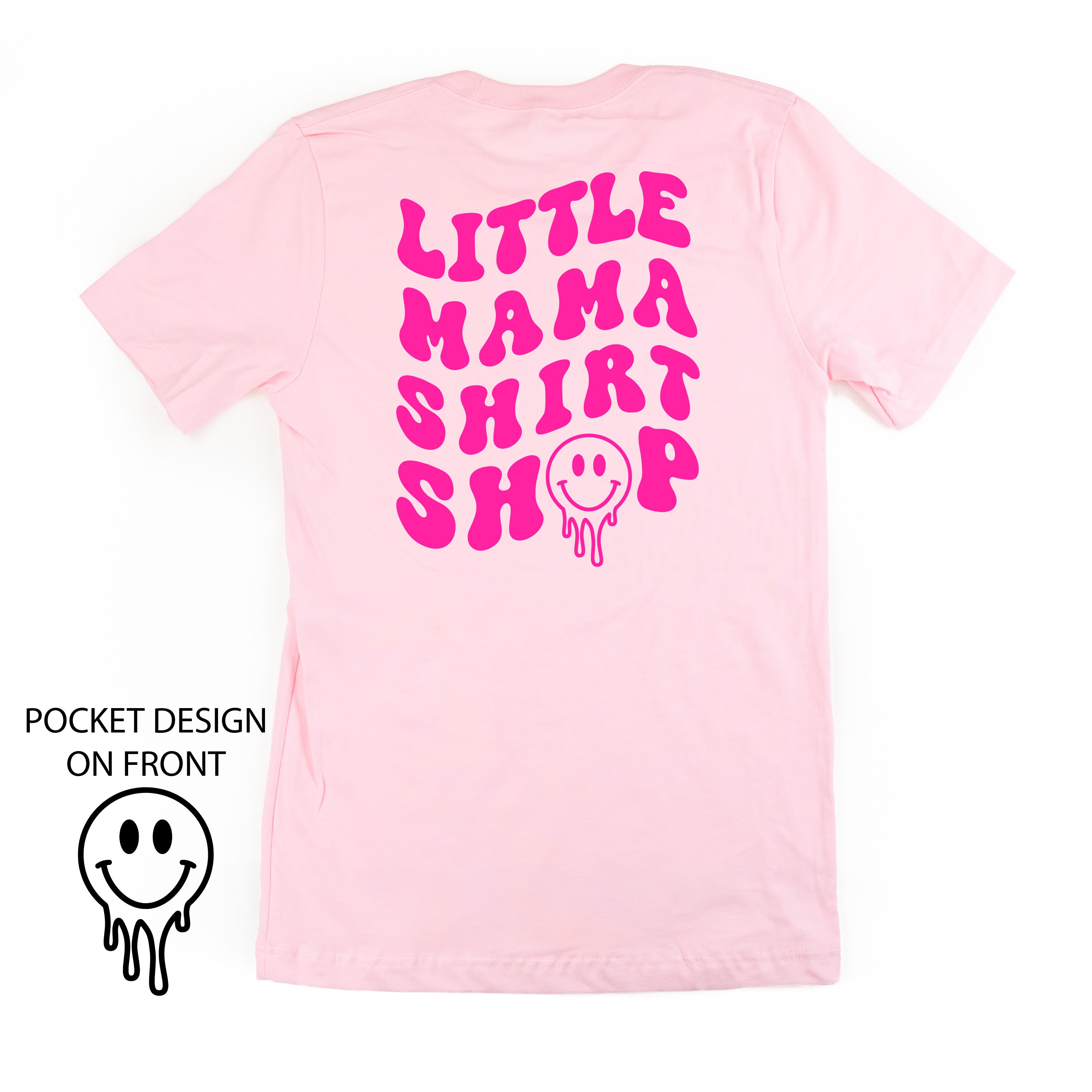 Little Mama Shirt Shop® MELTY Logo w/ Smiley Pocket - Unisex Tee Little Mama Shirt Shop