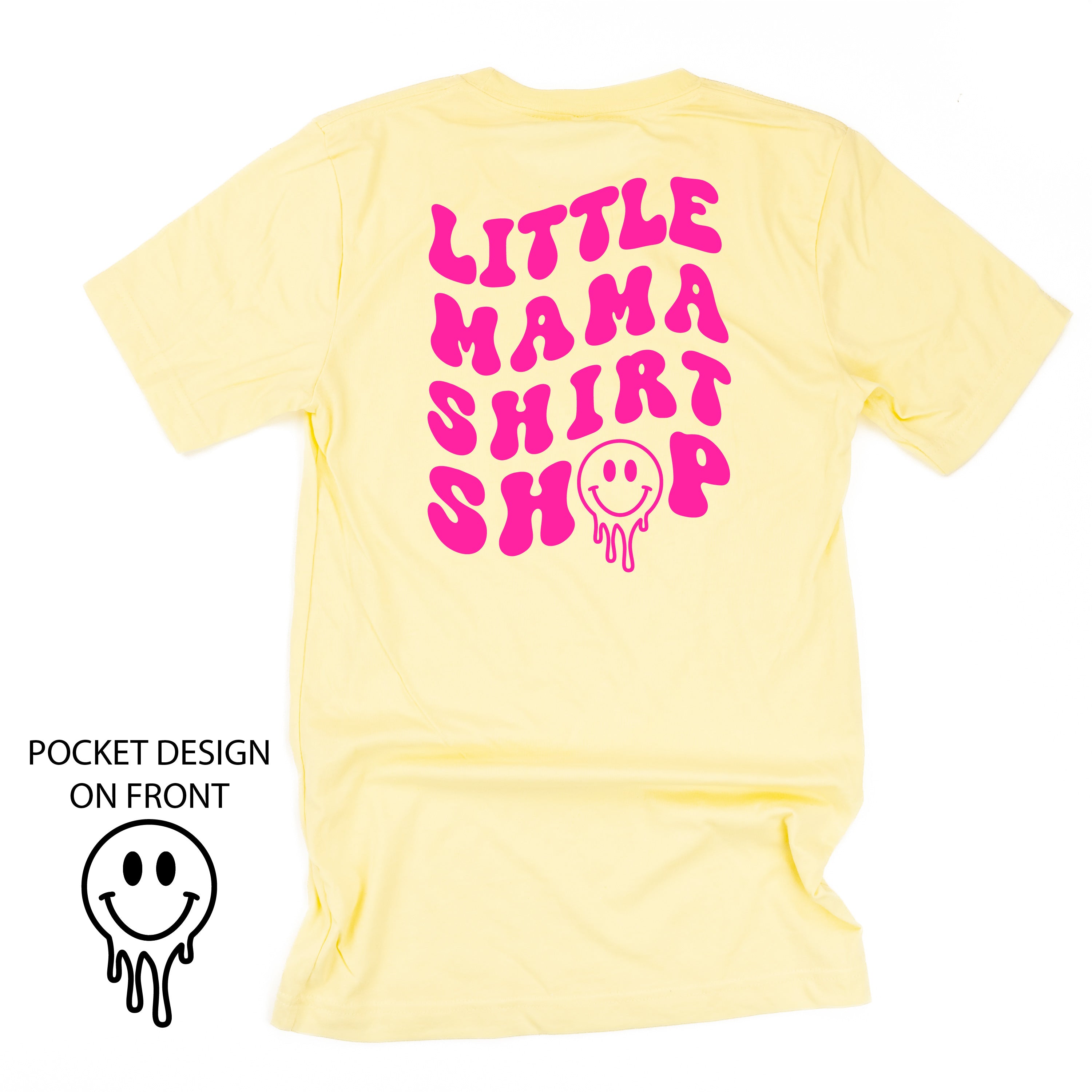 Little Mama Shirt Shop® MELTY Logo w/ Smiley Pocket - Unisex Tee Little Mama Shirt Shop